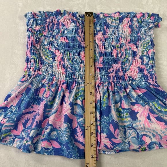 Lilly Pulitzer Strapless Tube Top Womens Size Large Blue Pink Multi Color Ruffle - Picture 6 of 7